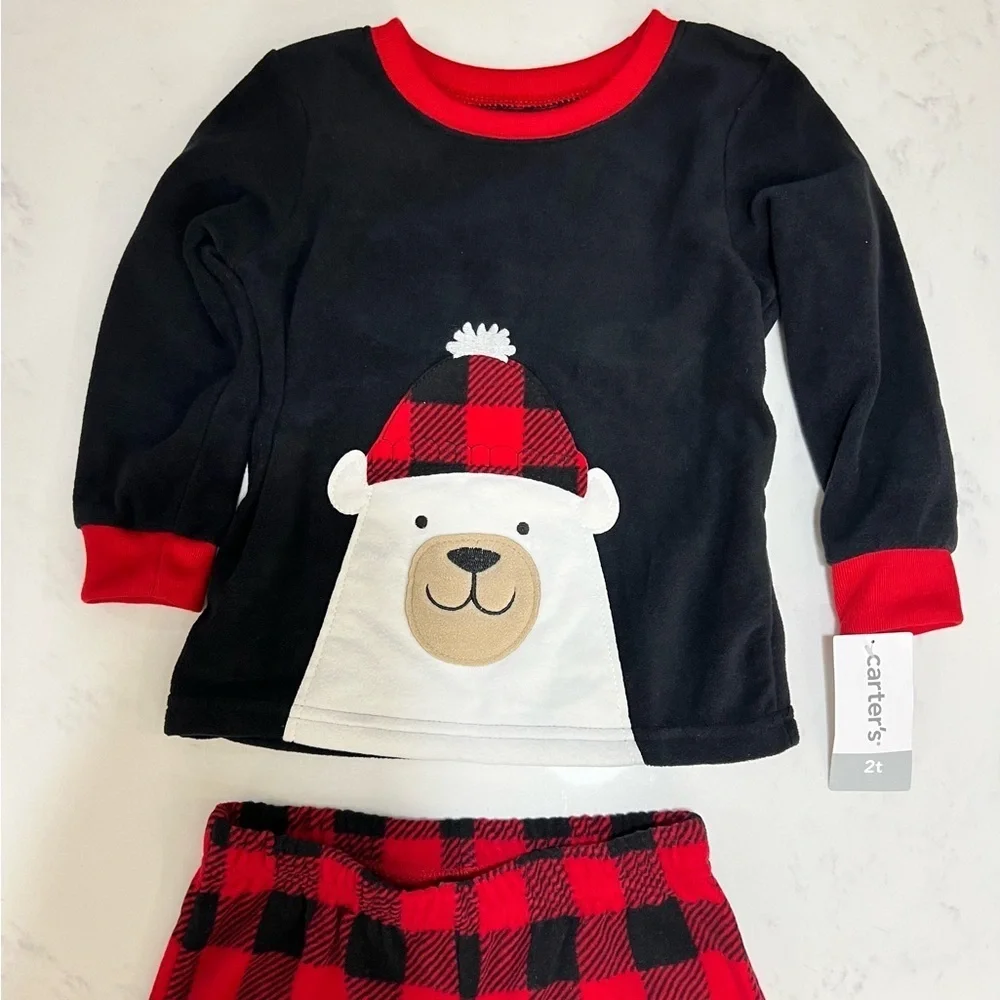 Carter's Black and Red Checkered Bear Pajama Set